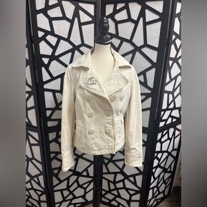 American Eagle Outfitters Off White Cropped Peacoat